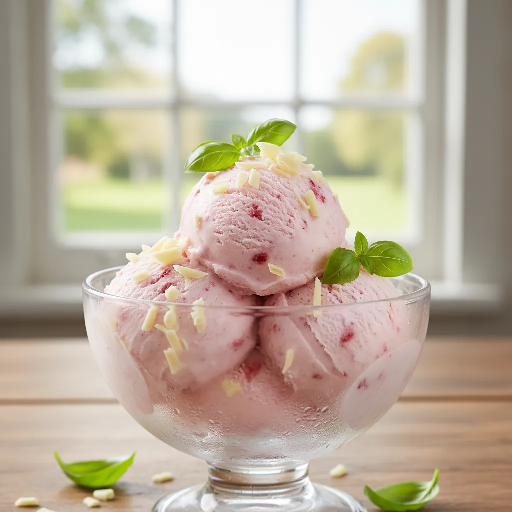Kremowe Lody Truskawkowe z Białą Czekoladą i Nutą Bazylii - zdjęcie 1