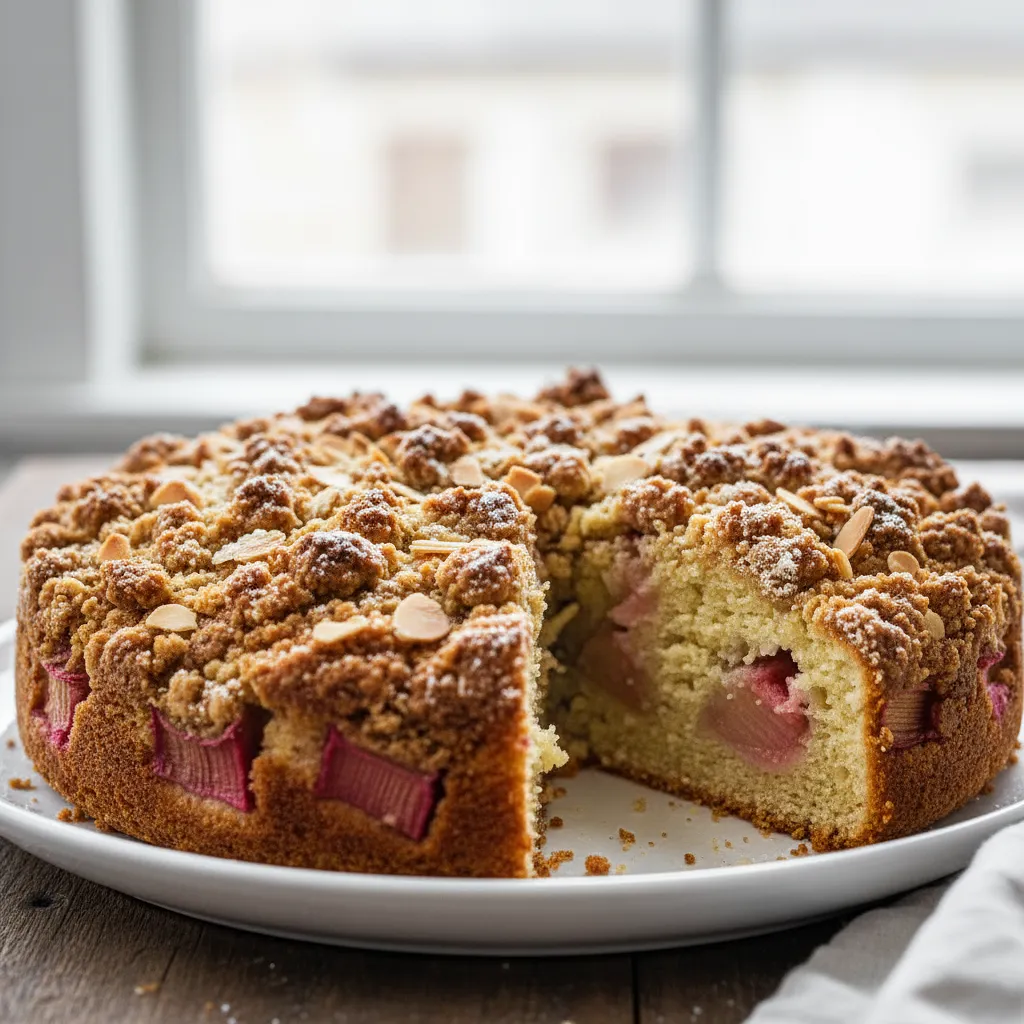 Fluffy buttermilk cake with rhubarb and almond crumble - photo 1
