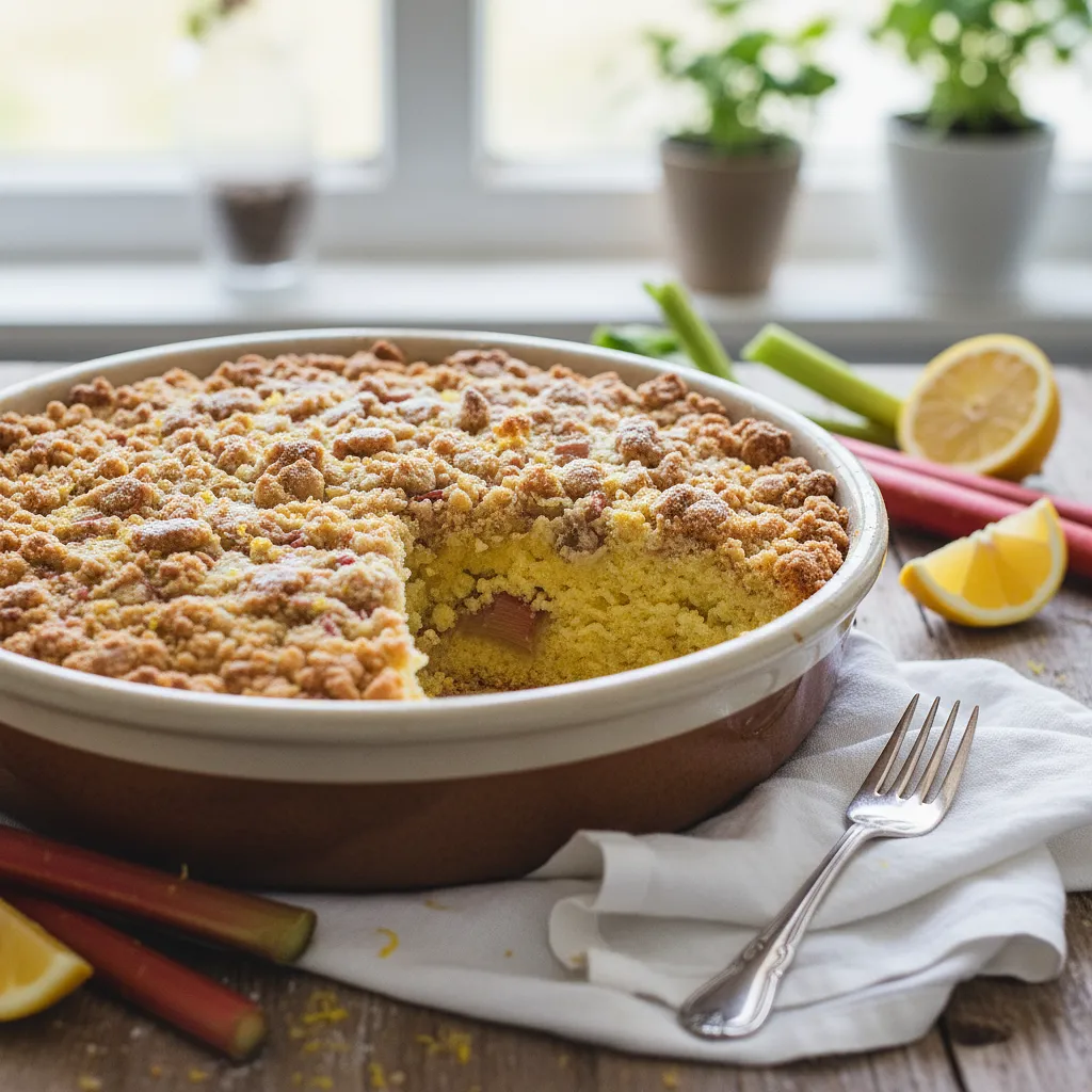 Fluffy Lemon-Rhubarb Cake with Buttery Crumble - photo 1