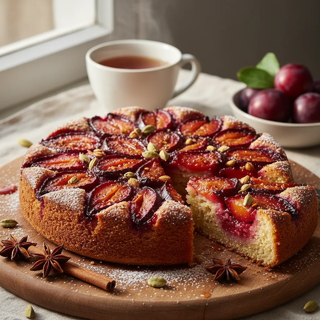 Spiced Upside-Down Cake with Plums and Cardamom - photo 1