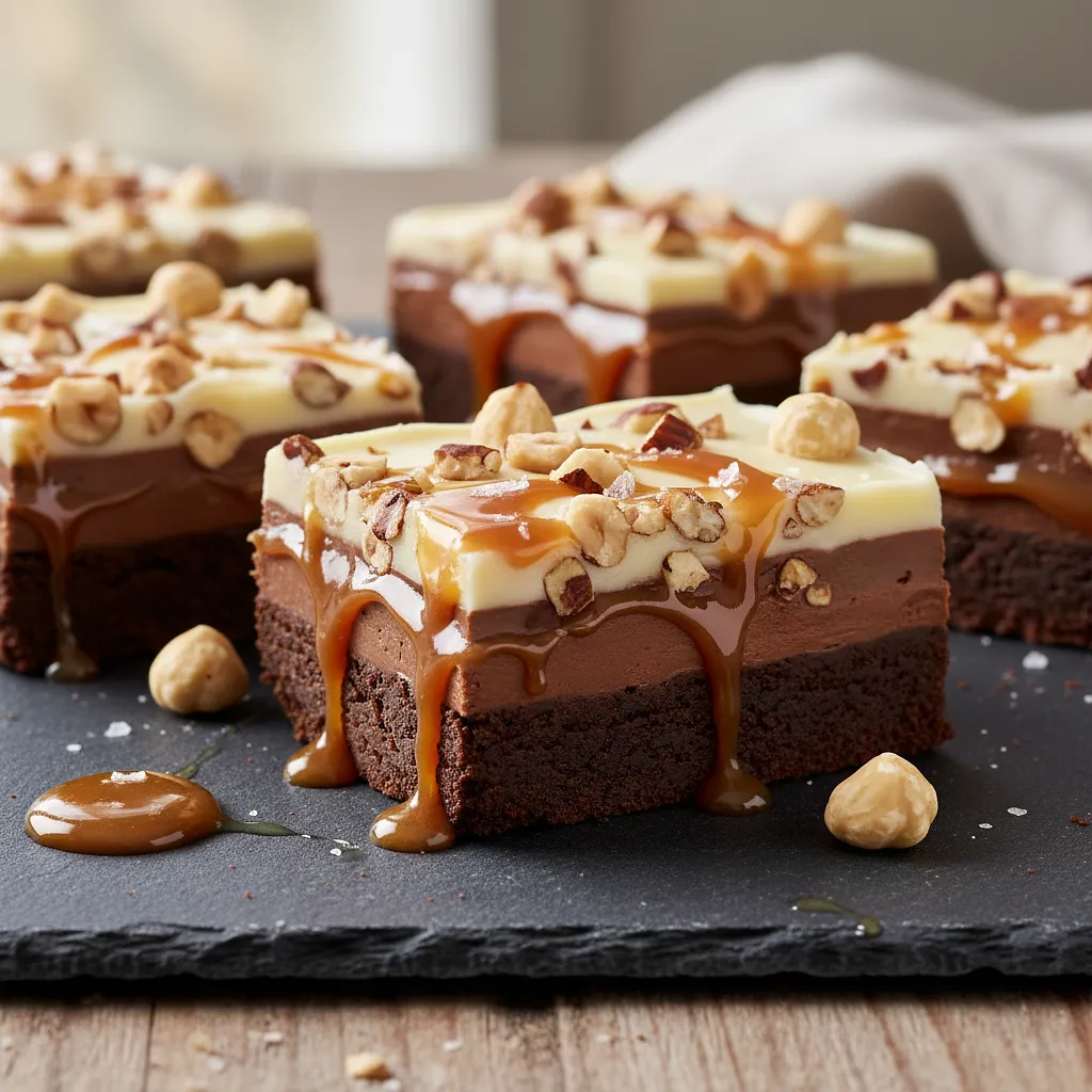 Dekadenckie batony 'Triple Chocolate' z solonym karmelem i prażonymi orzechami laskowymi - zdjęcie 1