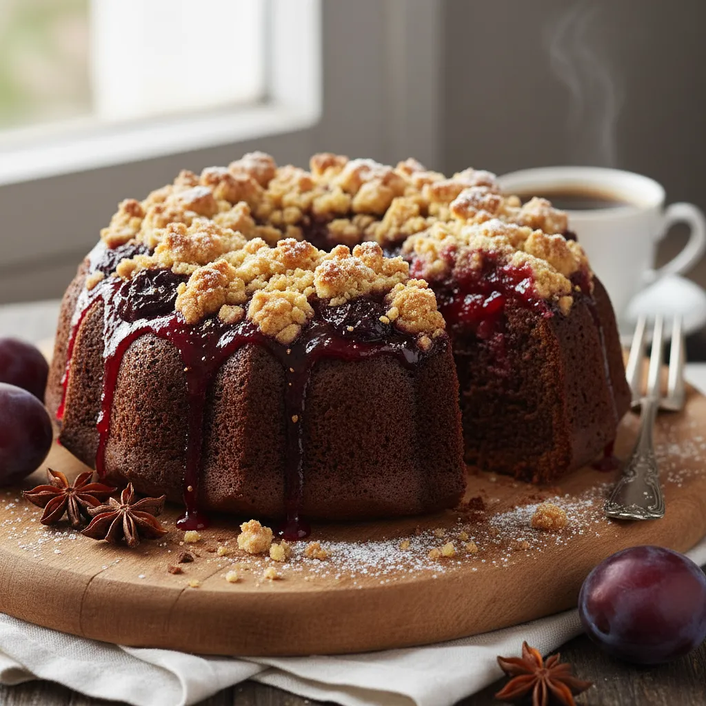 Chocolate-Spiced Cake with Plum Jam and Crumble - photo 1