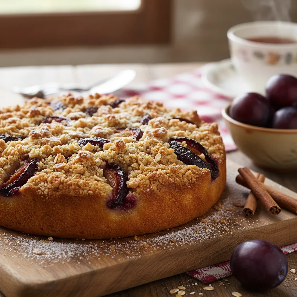 Buttery Crumb Cake with Plums and Cinnamon Crumble - photo 1