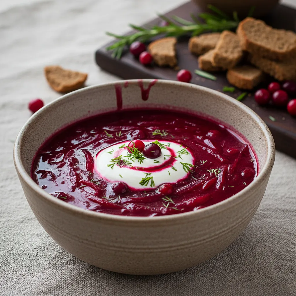 Aromatic red borscht with roasted beets and cranberries - photo 1