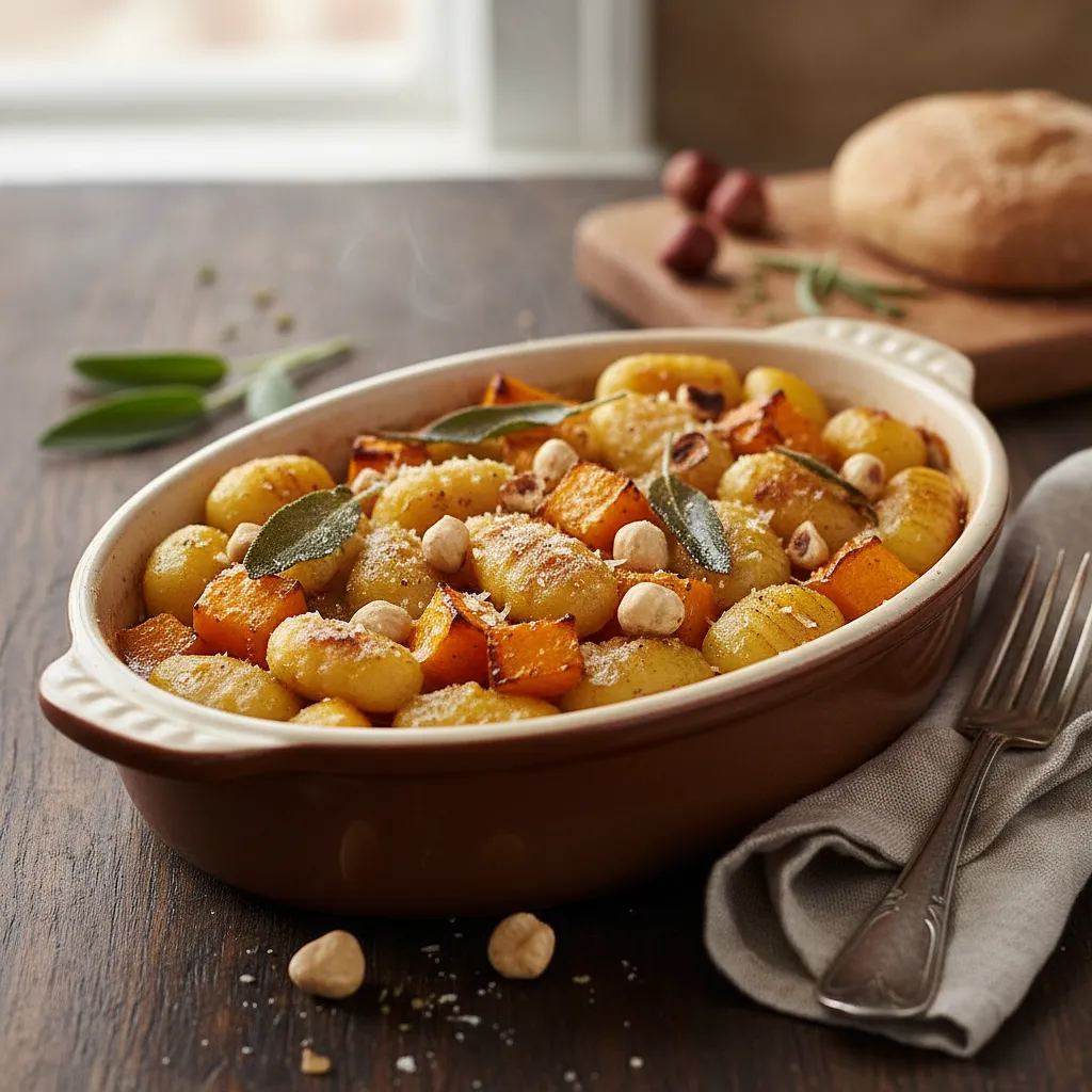 Pieczone Gnocchi z Dynią, Szałwią i Orzechami Laskowymi w Maślanym Sosie - zdjęcie 1