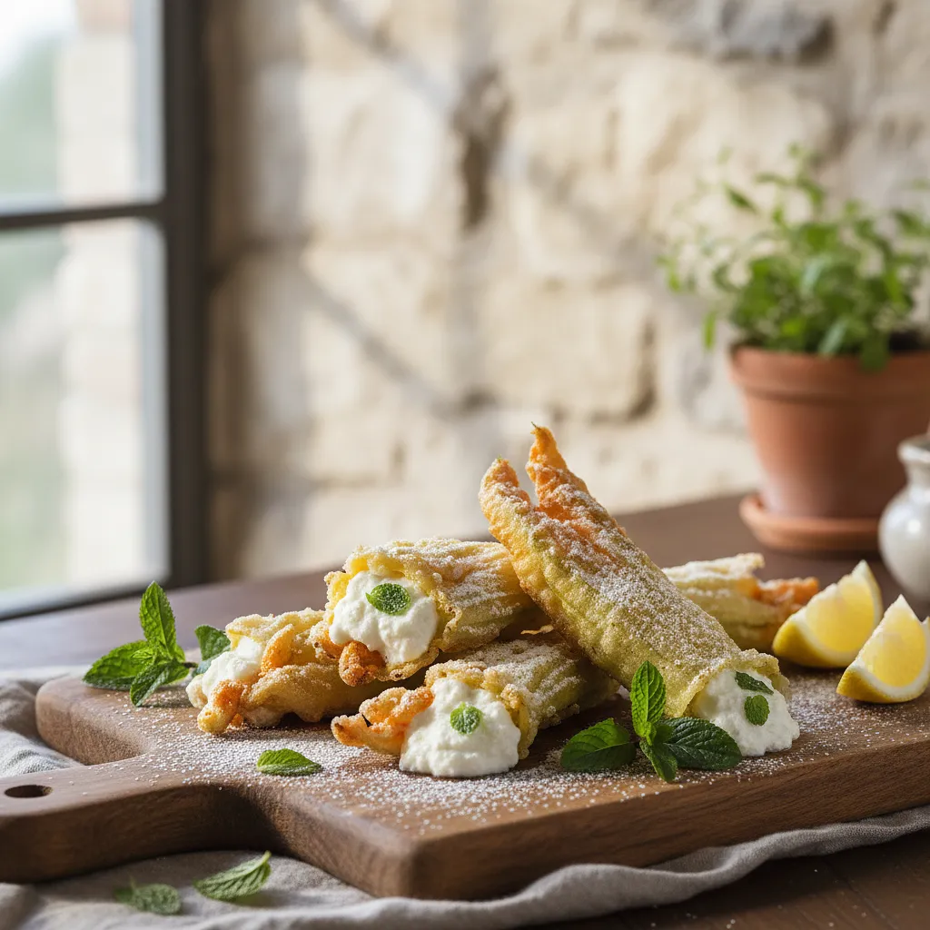 Smażone Kwiaty Cukinii z Nadzieniem Ricotta i Miętą - zdjęcie 1