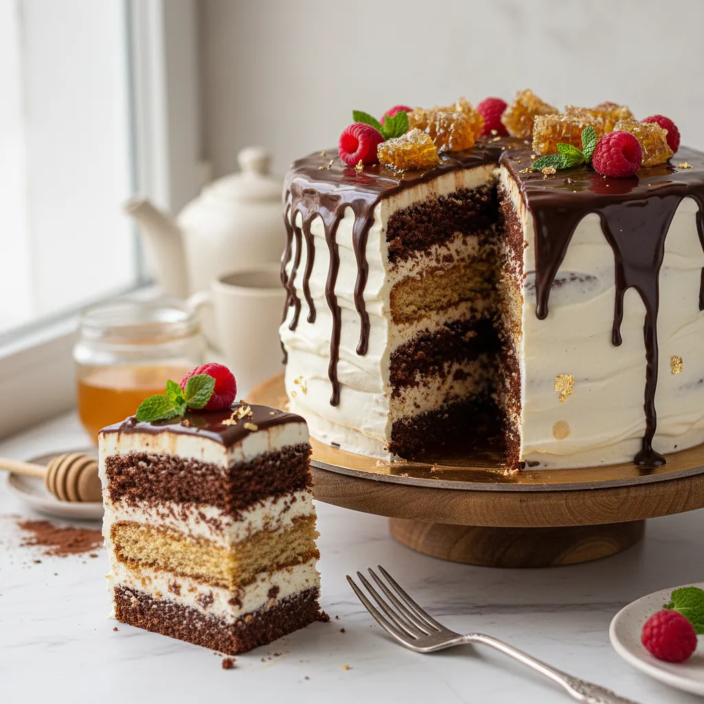 Czekoladowo-Miodowy Tort Spartak z Kremem Mascarpone - zdjęcie 1