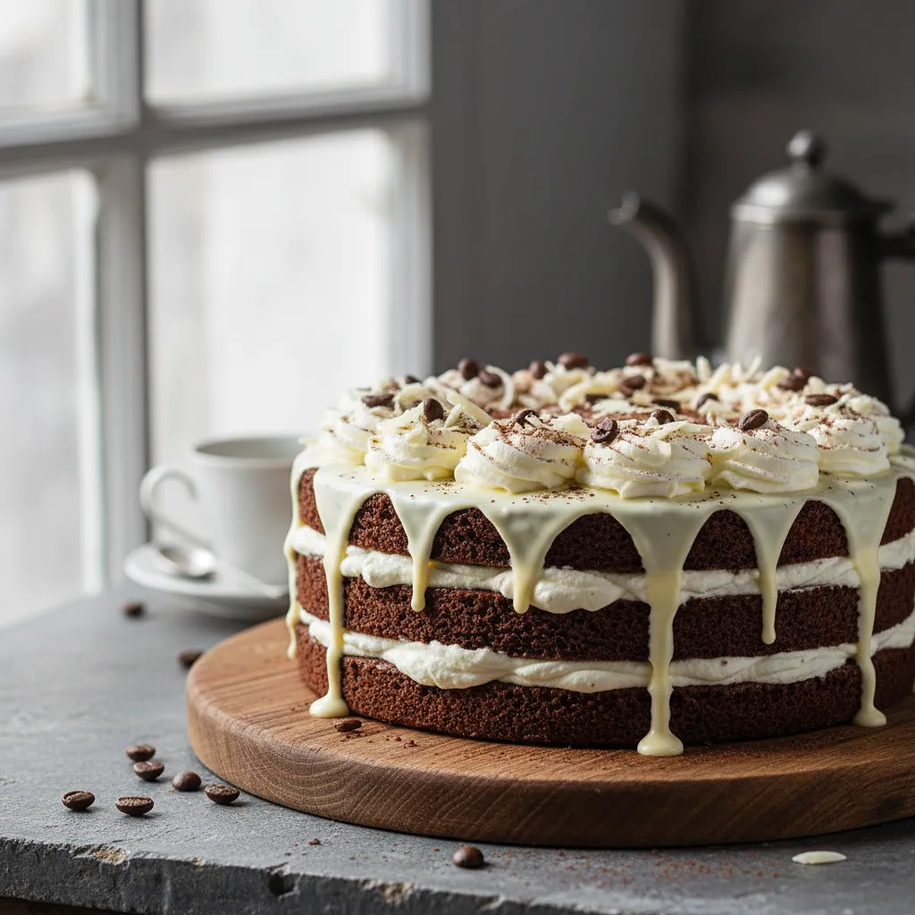 Chocolate-Coffee Spartak Cake with Mascarpone Cream and White Chocolate - photo 1