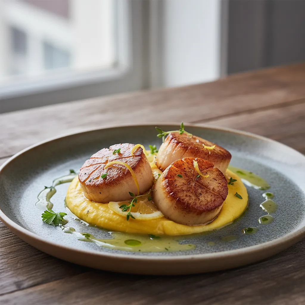 Delicate Scallops on Saffron Cauliflower Purée with Lemon-Butter Sauce - photo 1