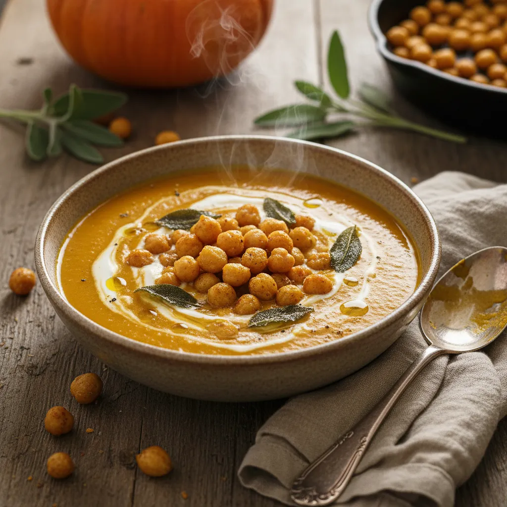 Hokkaido Pumpkin Soup with Crispy Chickpeas and Sage - photo 1
