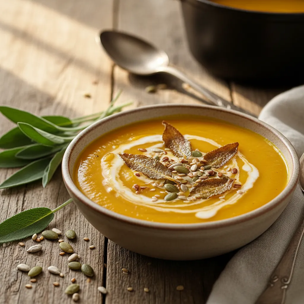 Velvety roasted pumpkin cream with crispy sage and toasted seeds - photo 1