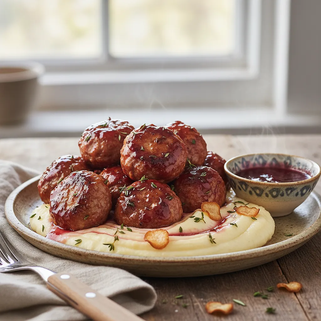 Baked Turkey Meatballs with Plum Sauce and Parsnip Purée - photo 1