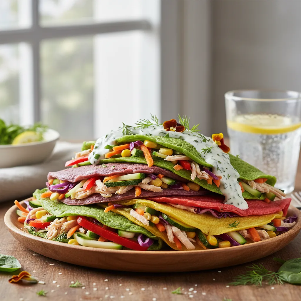 Rainbow Spinach Pancakes with Chicken and Vegetables - photo 1