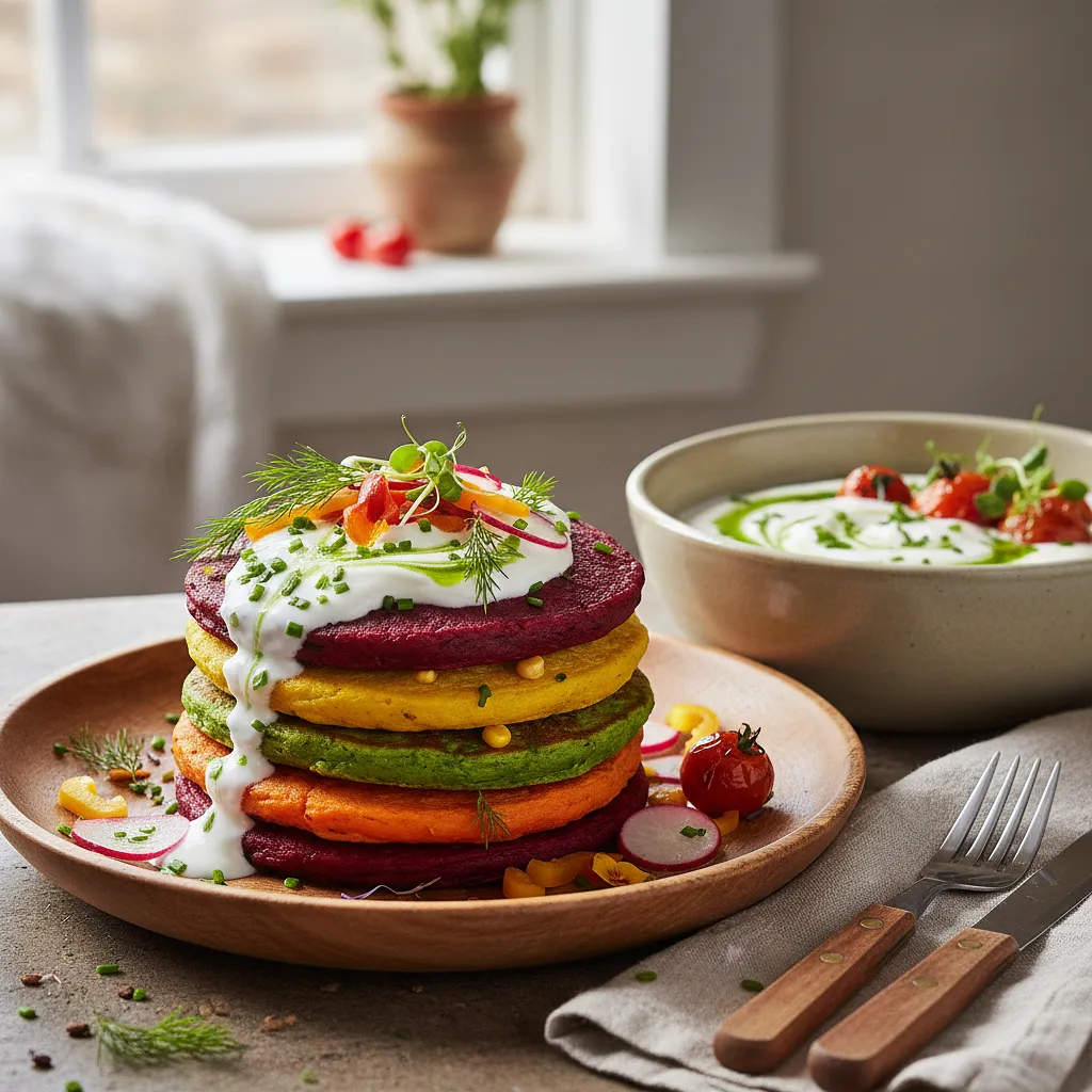 Rainbow Vegetable Pancakes with Yogurt Sauce - photo 1