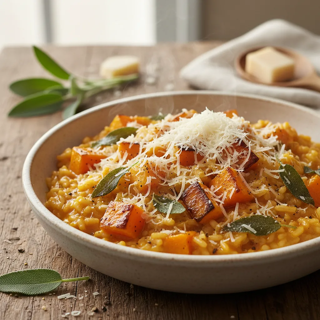 Kremowe risotto z pieczoną dynią, szałwią i parmezanem - zdjęcie 1