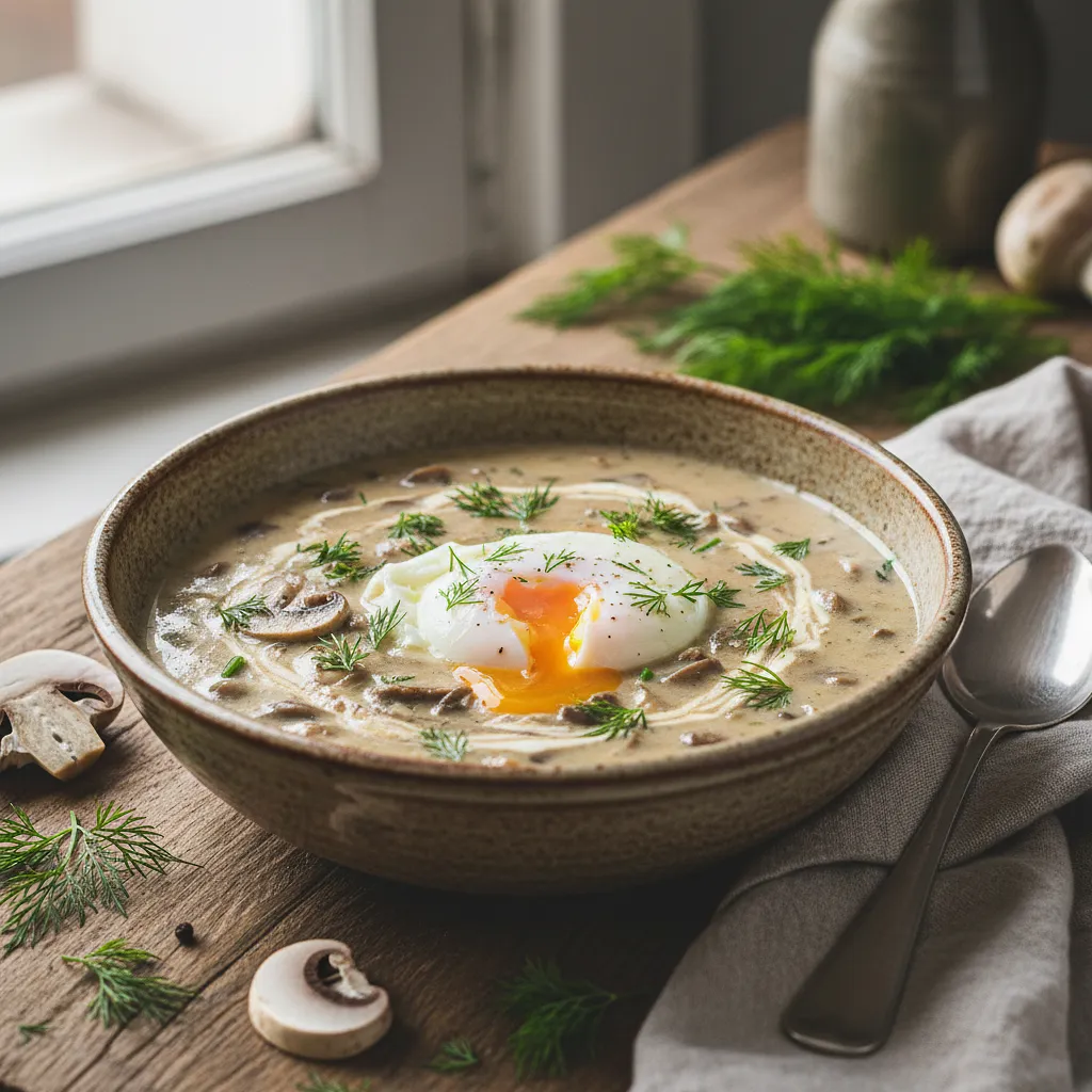 Creamy Kulajda with Wild Mushrooms and Poached Egg - photo 1