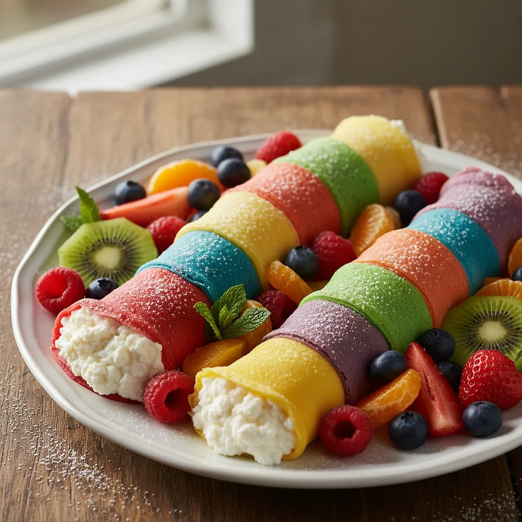 Tęczowe Naleśniki-Gąsieniczki z Twarożkiem i Owocami - photo 1