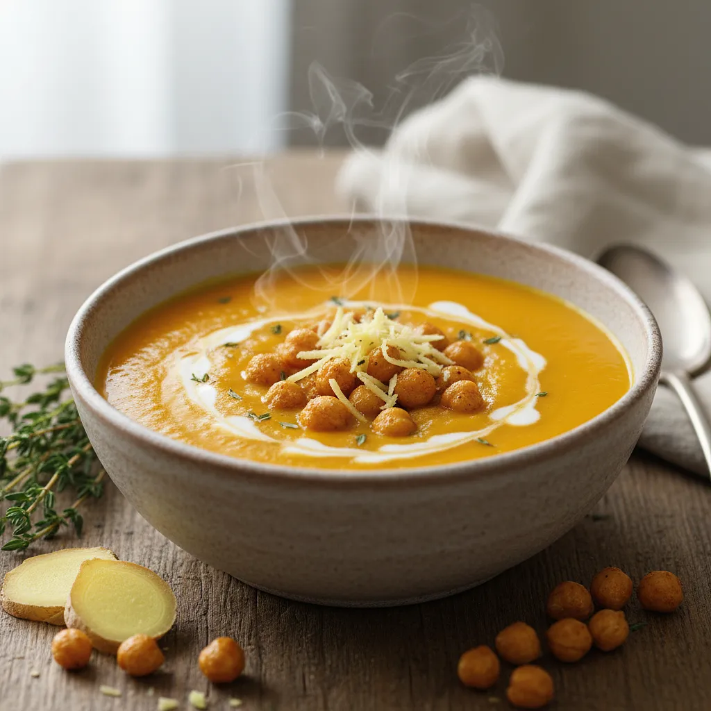 Aksamitny Krem z Pieczonej Dyni i Marchewki z Chrupiącą Ciecierzycą i Nutą Imbiru - zdjęcie 1