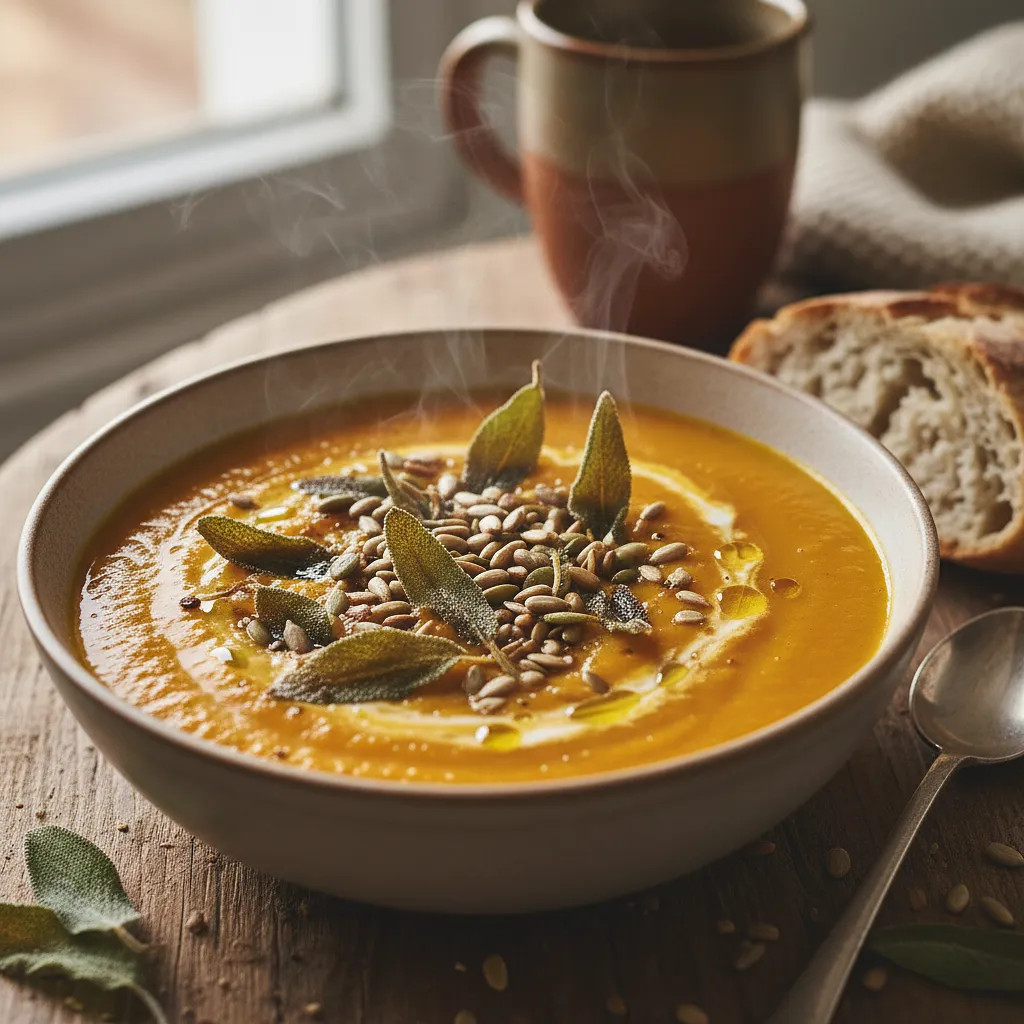 Velvety roasted pumpkin cream with crispy sage and toasted seeds - photo 1