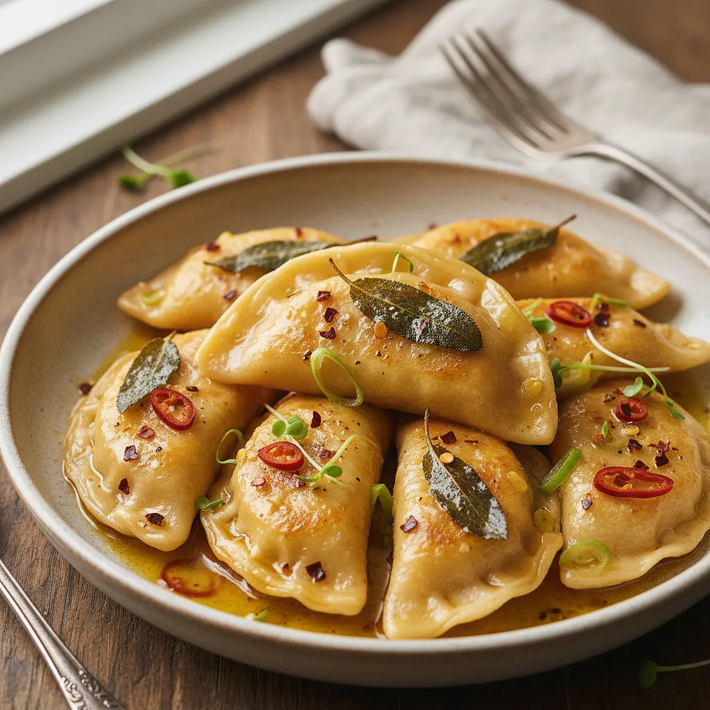 Pierogi z Dynią Hokaido i Trawą Cytrynową w Maślanym Sosie z Szałwią i Chili - zdjęcie 1