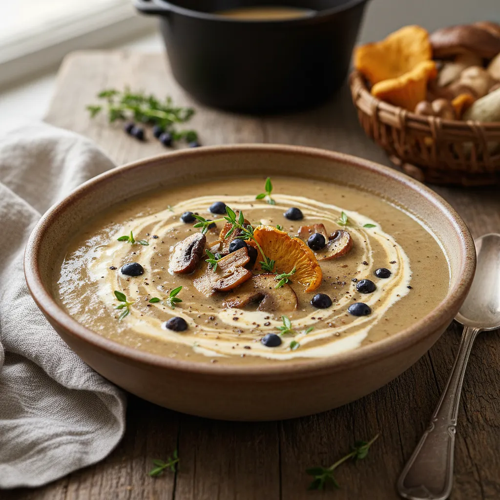 Creamy porcini mushroom soup with juniper and thyme - photo 1