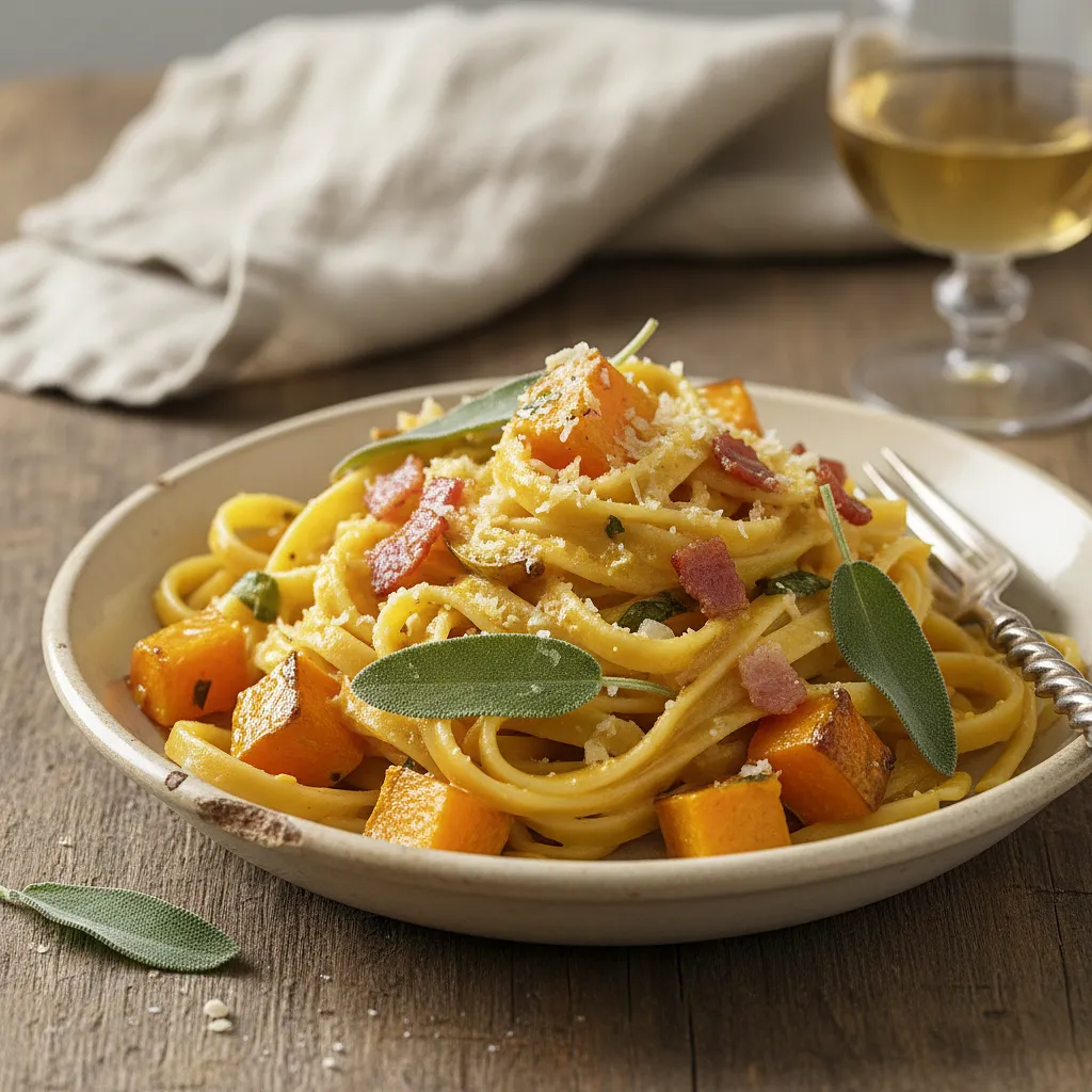 Tagliatelle with roasted pumpkin, sage, and crispy pancetta - photo 1