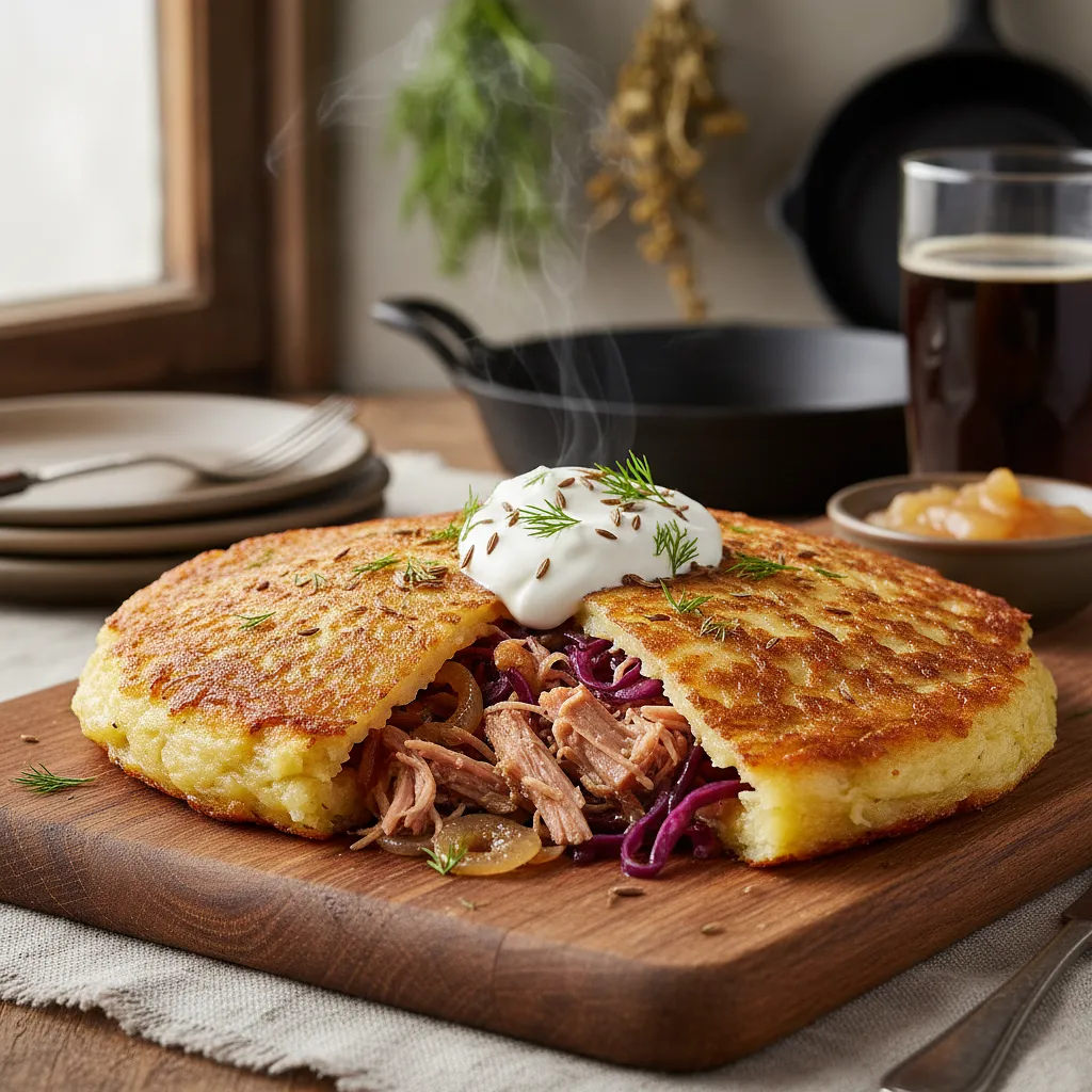 Potato Pancakes Stuffed with Smoked Meat and Cabbage - photo 1