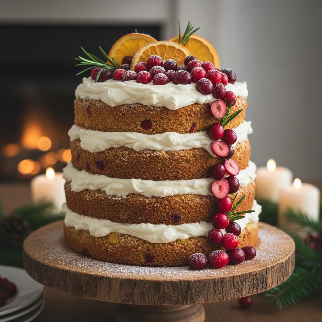 Christmas Gingerbread-Orange Cake with Mascarpone Cream and Cranberries - photo 1