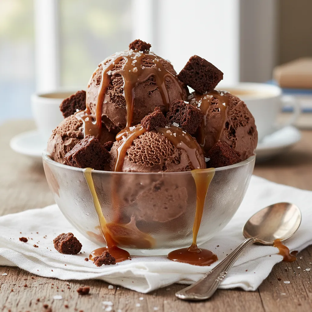 Lody Potrójnie Czekoladowe z Solonym Karmelem i Kawałkami Brownie - zdjęcie 1