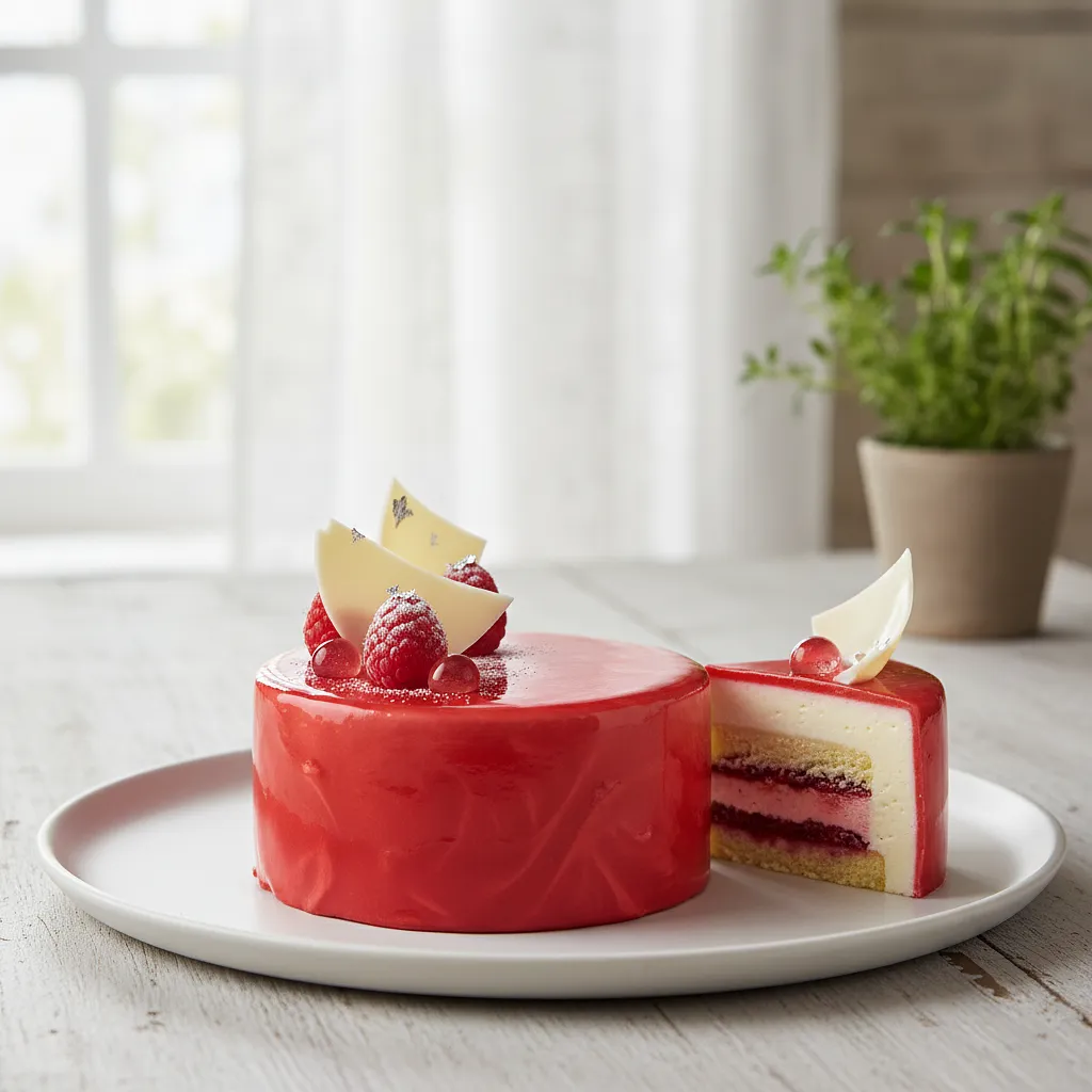 Entremet 'Cyfrowa Precyzja' o smaku maliny i białej czekolady - zdjęcie 1