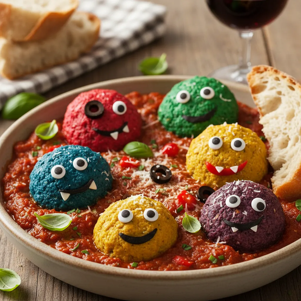 Colorful Monster Turkey Meatballs in Tomato Sauce - photo 1