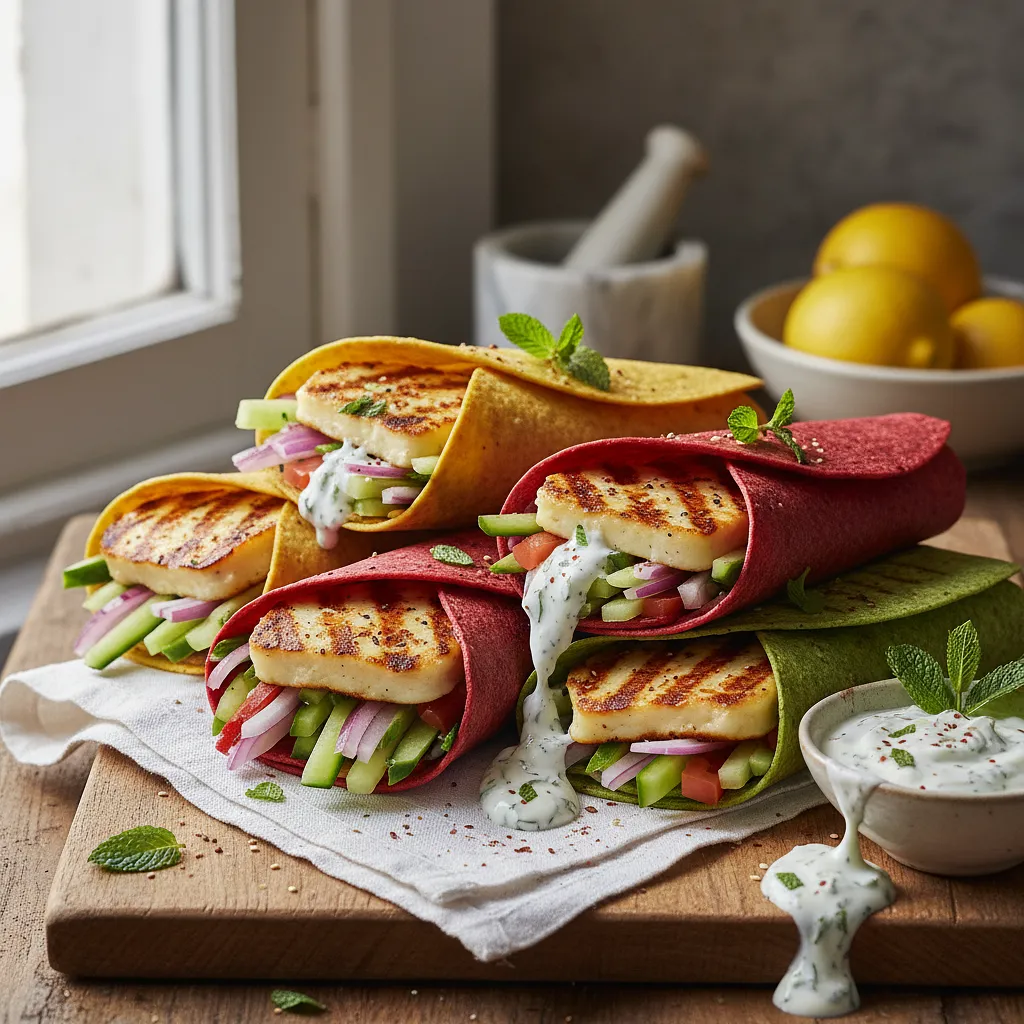 Kolorowe Wrapy z Grillowanym Halloumi i Sosem Miętowo-Jogurtowym - zdjęcie 1