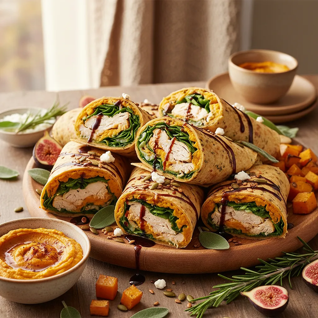 Autumn Wraps with Roasted Pumpkin Hummus and Chicken - photo 1
