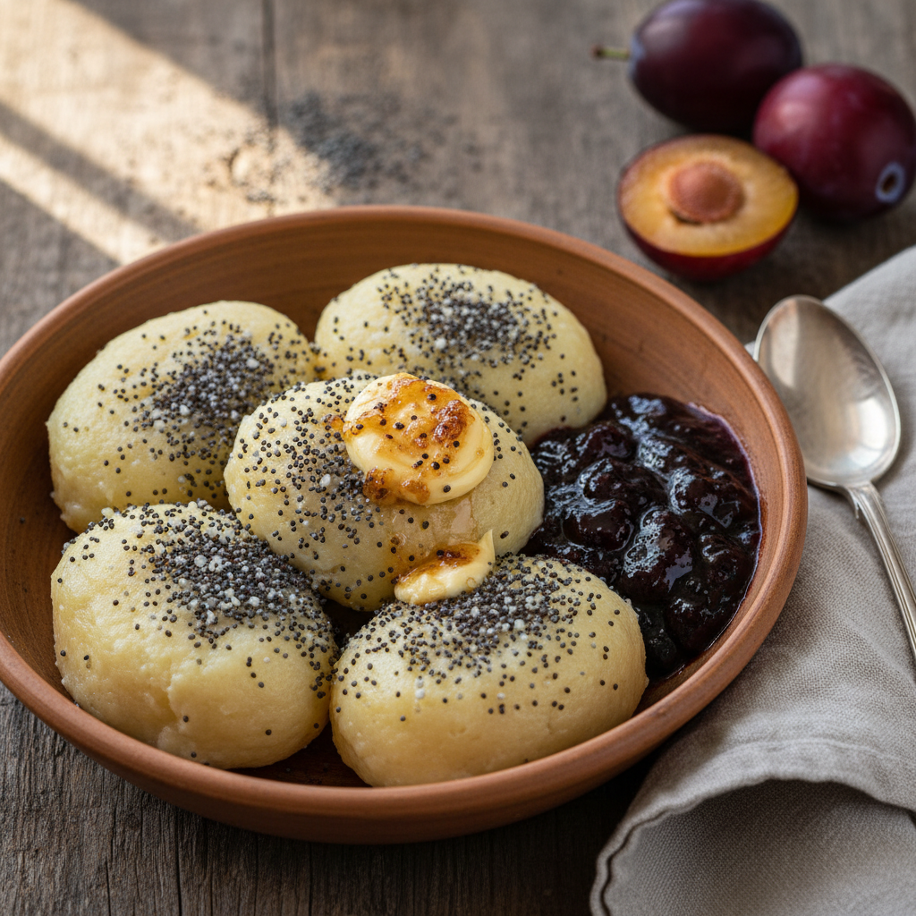 Creamy potato dumplings with poppy seeds, plum jam, and browned butter - photo 1