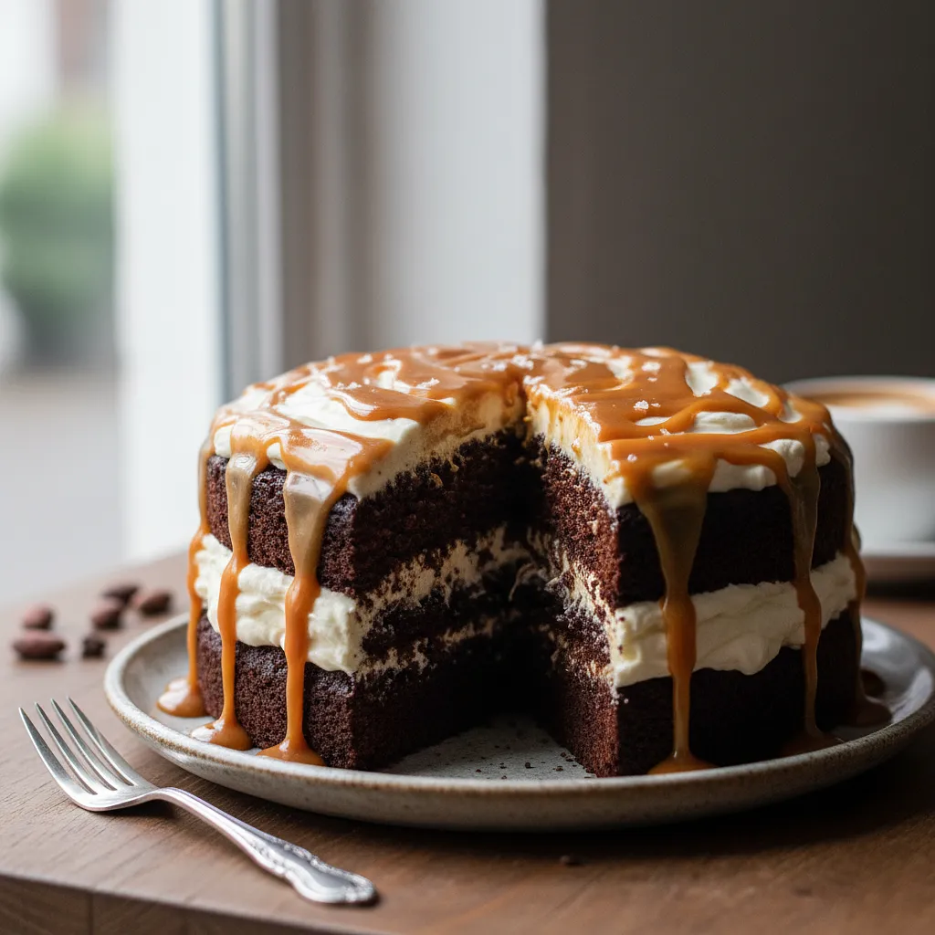 Intensely Chocolate Cake with White Chocolate Mousse and Salted Caramel - photo 1