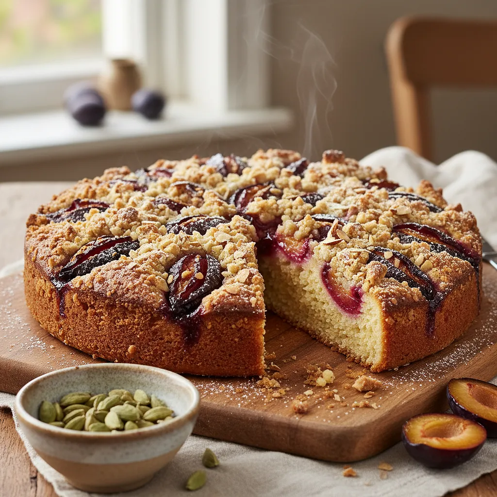 Quick Plum Yeast Cake with Cardamom Crumble - photo 1
