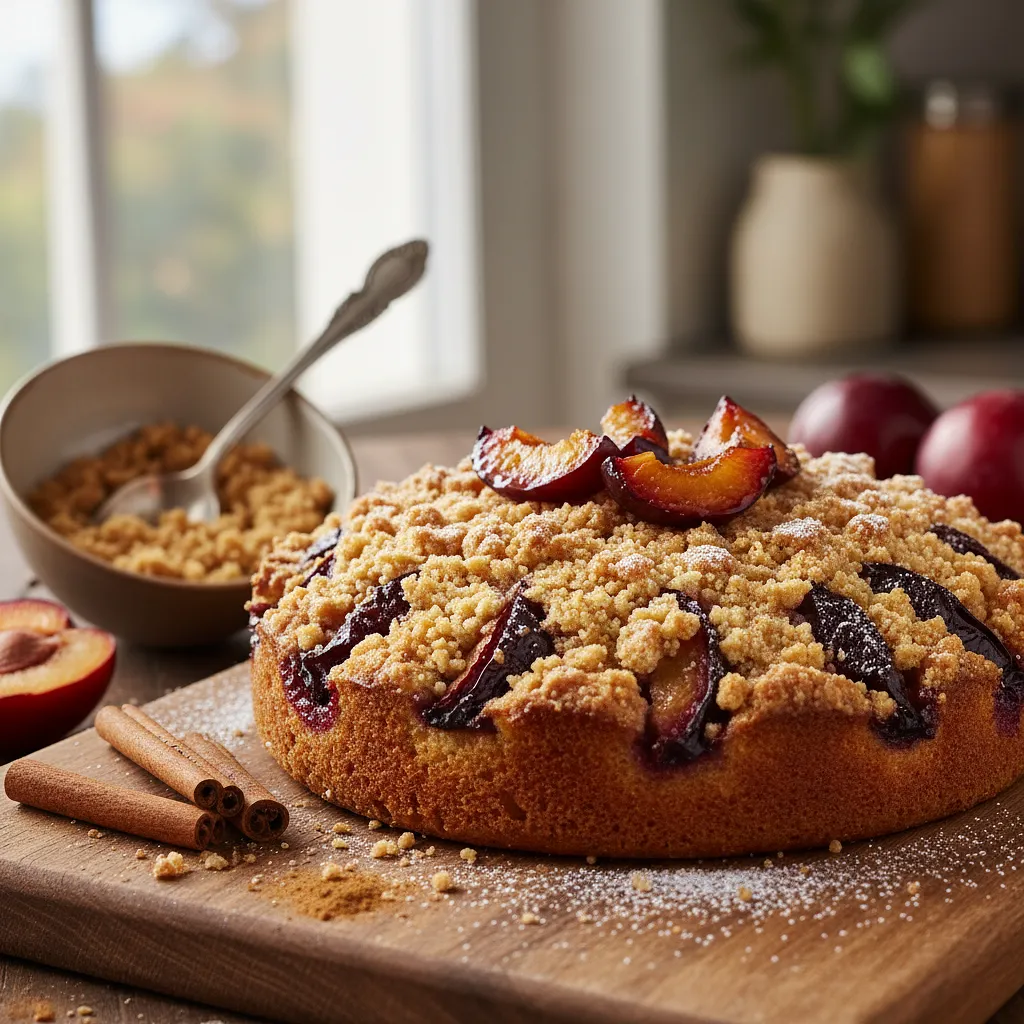 Buttery Crumb Cake with Plums and Cinnamon Crumble - photo 1
