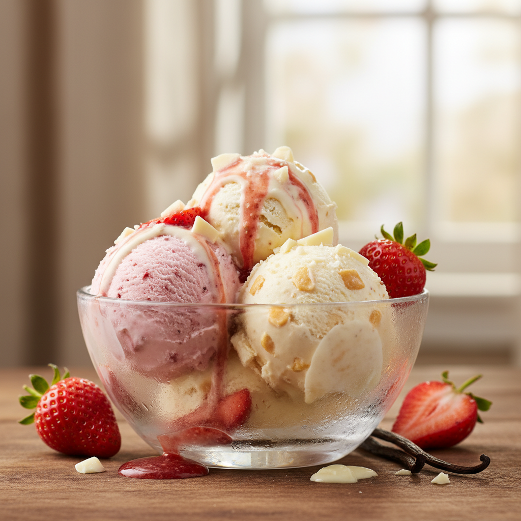 Creamy Strawberry Ice Cream with a Hint of Vanilla and White Chocolate - photo 1