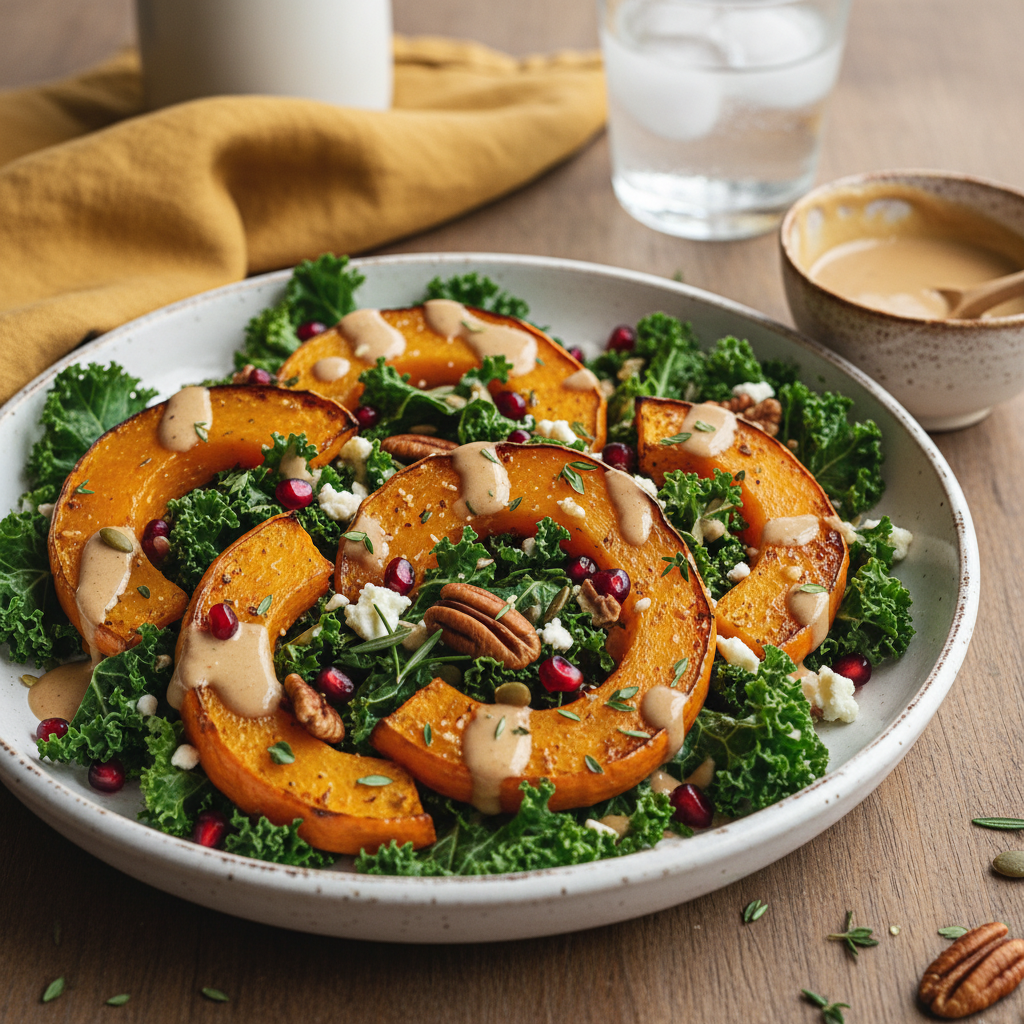 Autumn Salad with Roasted Pumpkin, Kale, and Maple-Tahini Dressing - photo 1