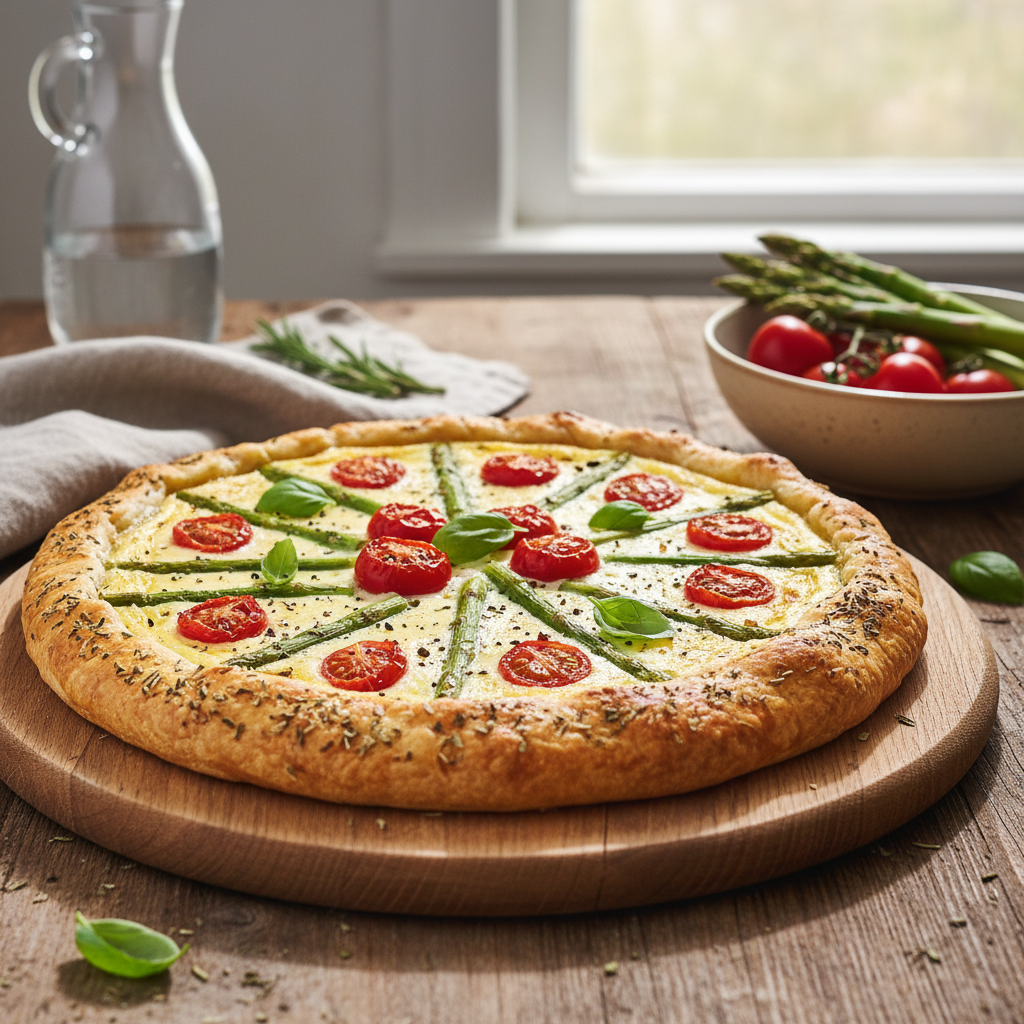 Tarta z ricottą, szparagami i pomidorkami koktajlowymi na kruchym cieście ziołowym - zdjęcie 1