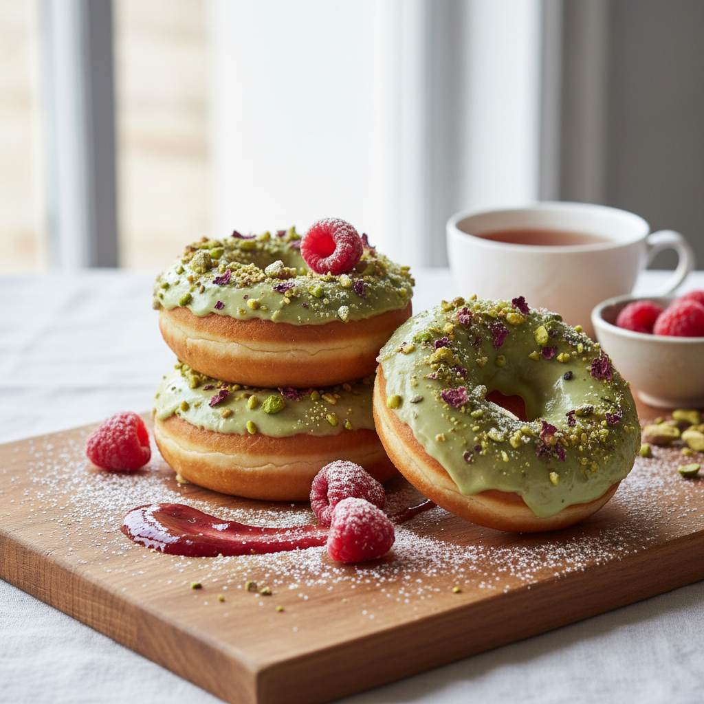 Rose-Raspberry Doughnuts with Pistachio Glaze - photo 1
