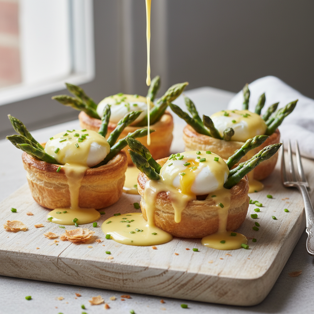 Asparagus Nest with Puff Pastry, Quail Egg, and Hollandaise Sauce - photo 1