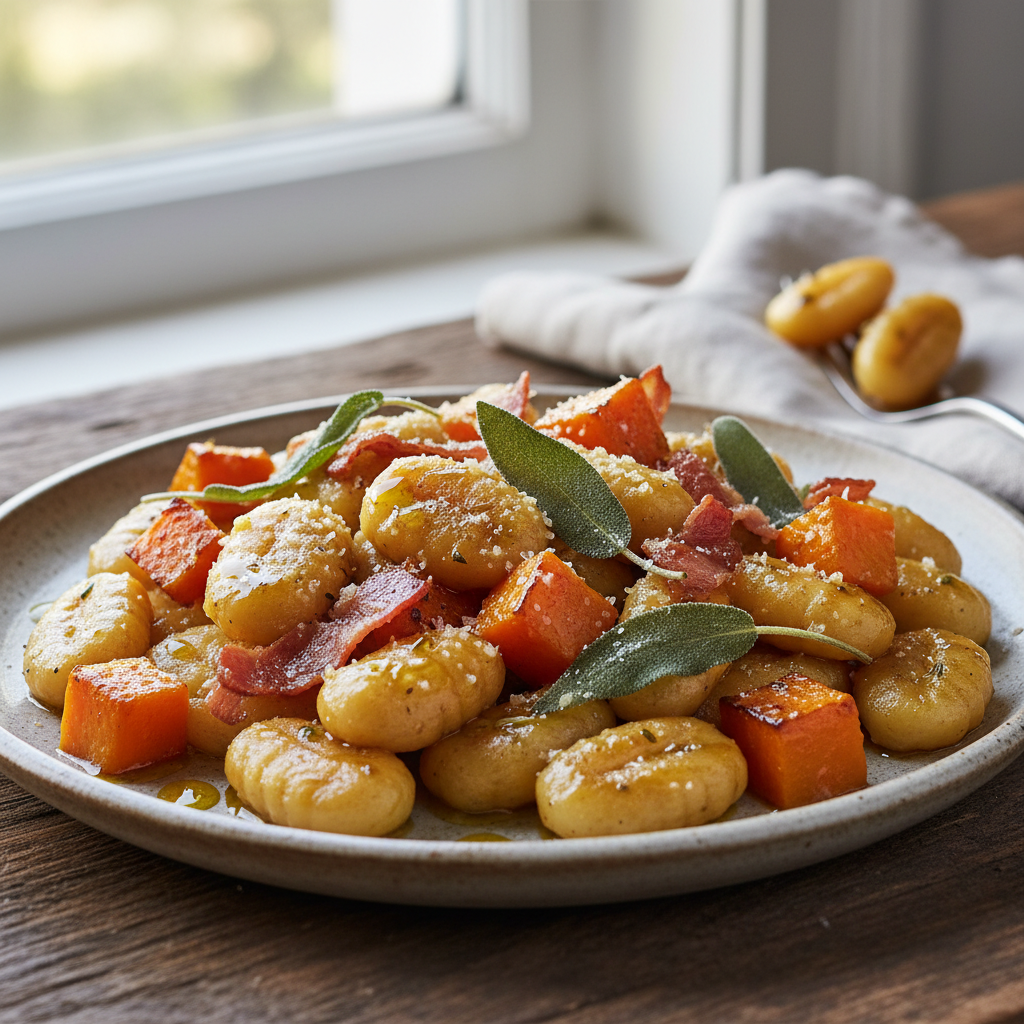 Kremowe Gnocchi z Szałwiowym Masłem, Pieczoną Dynią i Chrupiącą Pancettą - zdjęcie 1