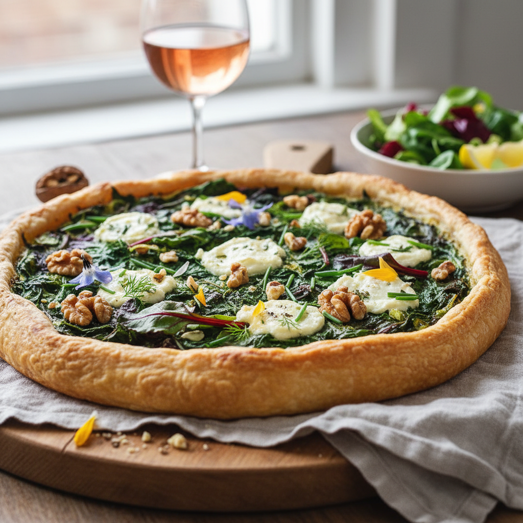 Wiosenna tarta z botwinką, kozim serem i orzechami włoskimi - zdjęcie 1