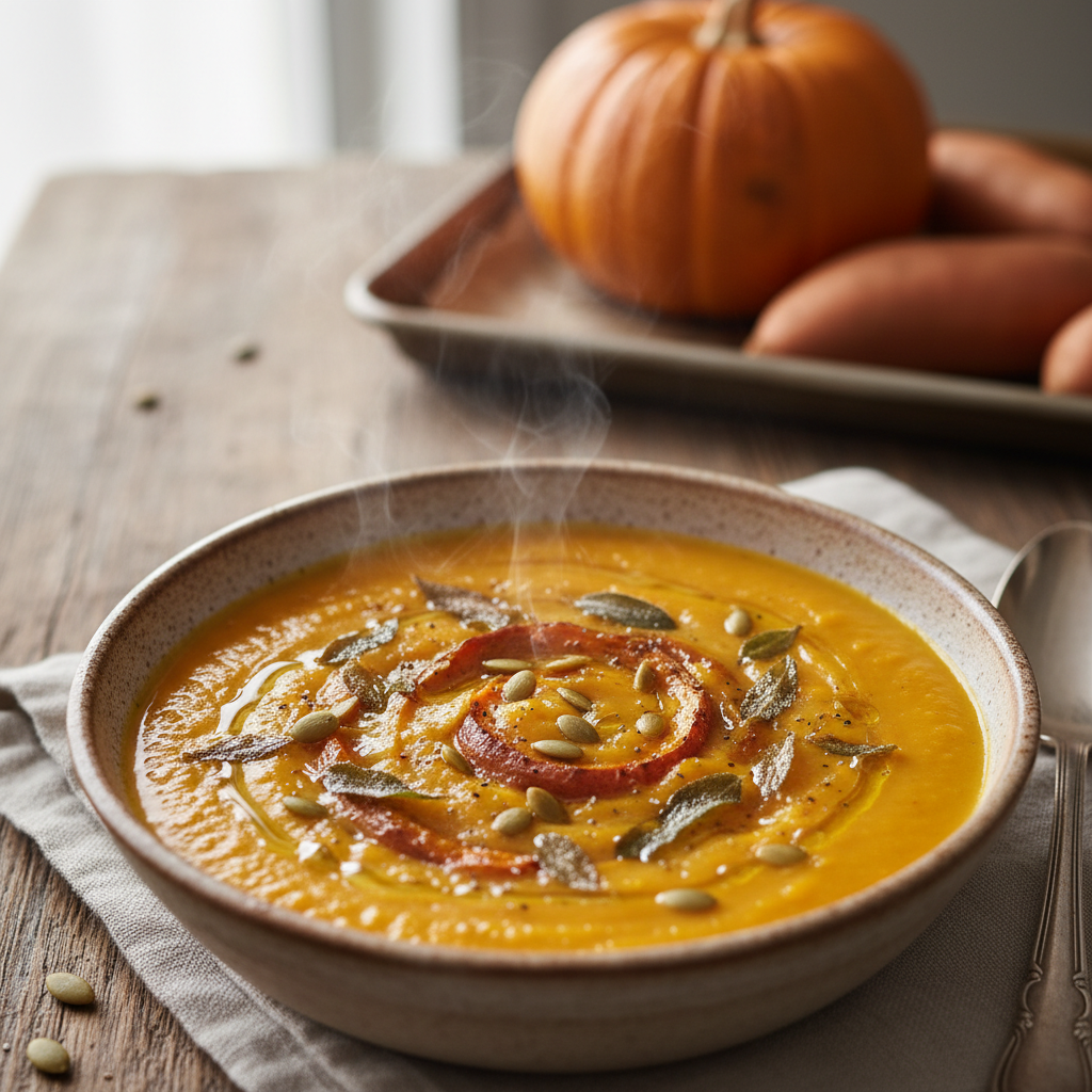 Kremowa Zupa z Pieczonej Dyni i Batatów z Chrupiącą Szałwią - zdjęcie 1
