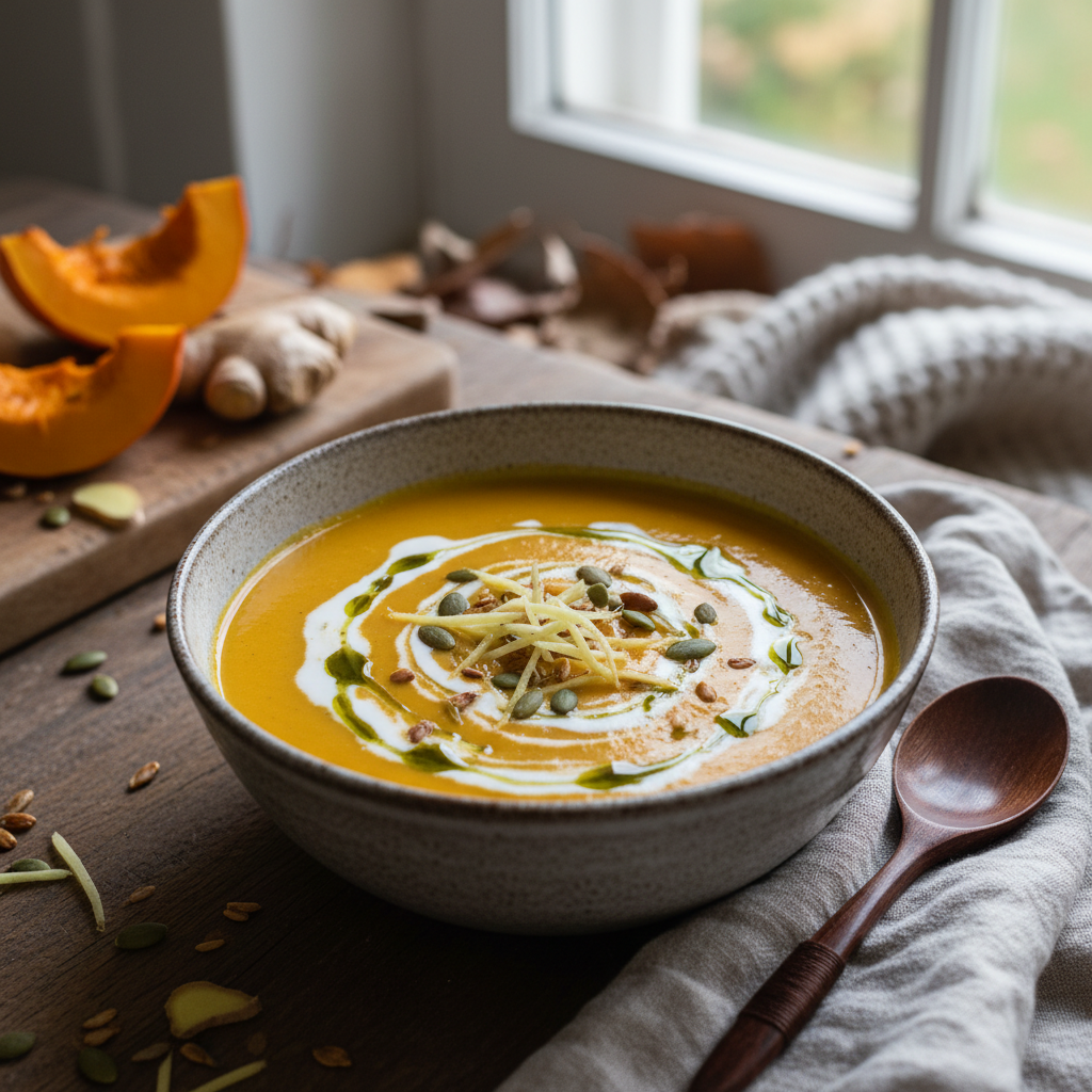 Aksamitny krem z pieczonej dyni z mlekiem kokosowym i nutą imbiru - photo 1