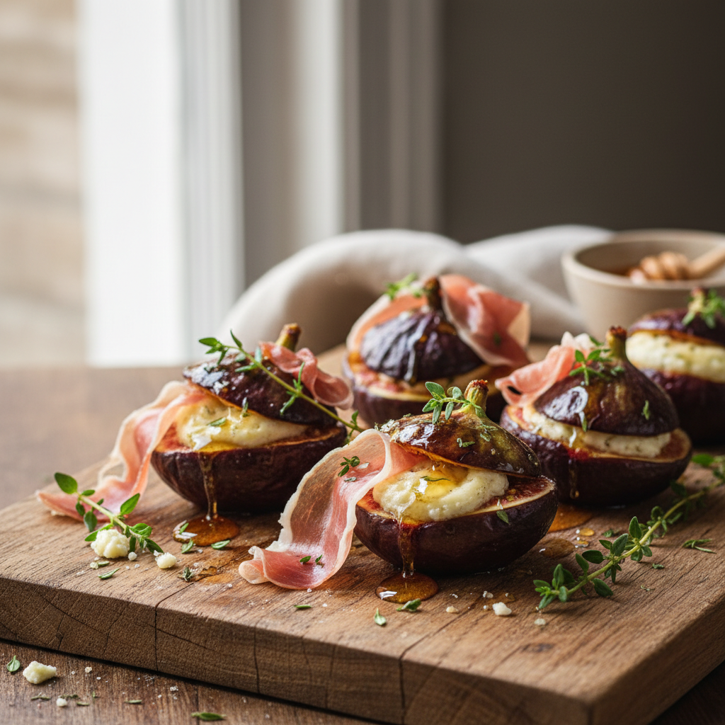 Pieczone Figi z Kozim Serem, Prosciutto i Miodem Tymiankowym - photo 1