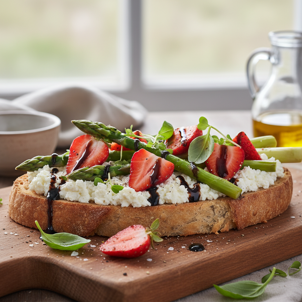 Grzanki z ricottą, szparagami i truskawkami z nutą balsamiczną - zdjęcie 1