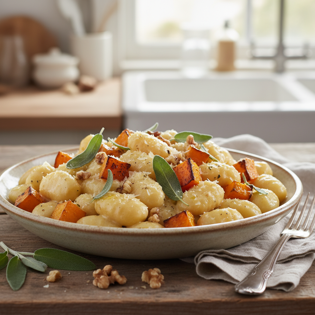 Kremowe gnocchi z pieczoną dynią, szałwią i orzechami włoskimi - photo 1