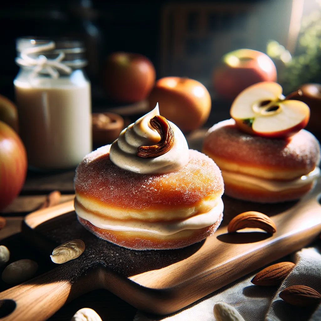 Vegan doughnut pancakes with apple-cinnamon filling and cashew cream - photo 1